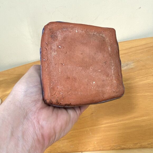 Vintage 5.5" Abstract Hand-Painted Redware Studio Art Pottery Pinched Vase - Picture 8 of 11